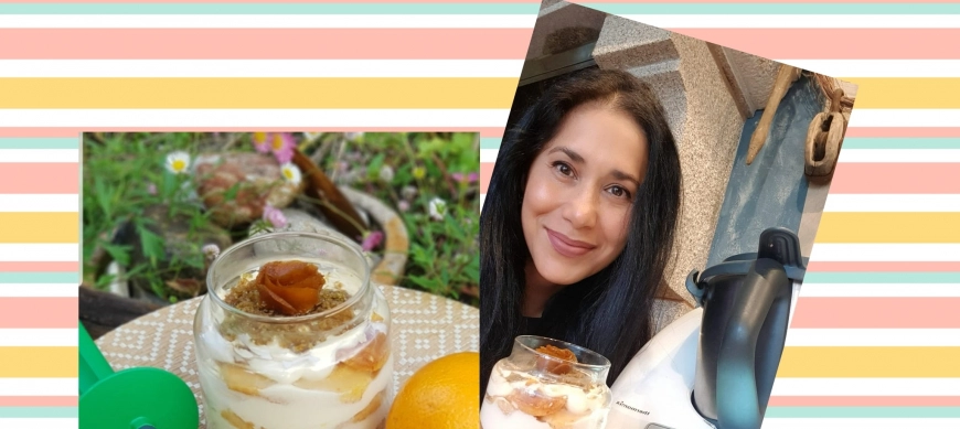 TIRAMISU CON CRUMBLE MOSCAVADO Y NARANJA CARAMELIZADA